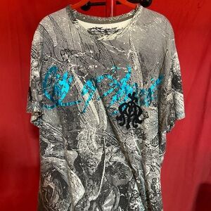 Black and Blue Short Sleeve Tee with Distinctive Design